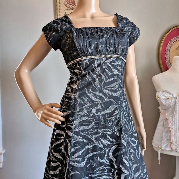 Vintage 90s Jody California Ball Gown Regency Empire Prom Dress Zebra Glitter - Picture 11 of 12